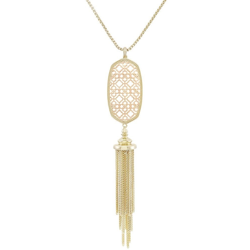 KENDRA SCOTT Rayne Long Gold Filigree Tassel Pendant Necklace